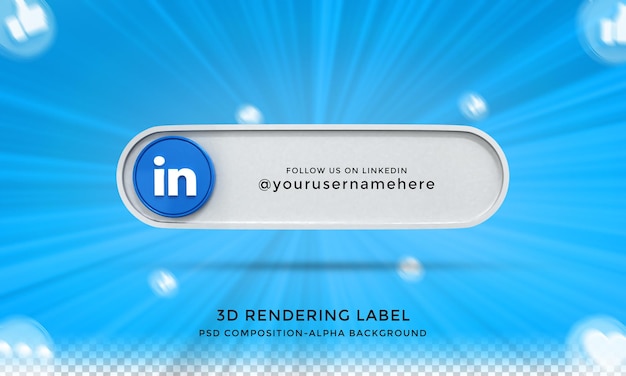 Follow me on linkedin social media lower third 3d design render icon badge with frame