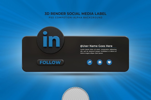 Linkedinソーシャルメディアで私に従ってくださいローワーサード3dデザインレンダリングアイコンバッジフレーム付き