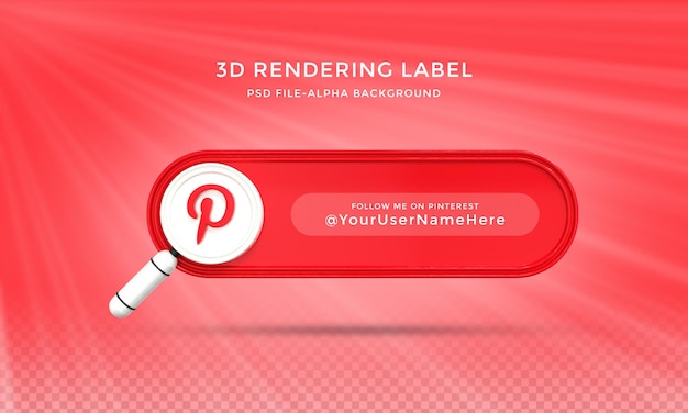 Follow me on pinterest social media lower third 3d design render icon badge template