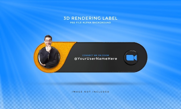 Follow me on zoom social media lower third 3d design render icon badge with frame