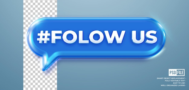PSD follow us banner with glossy 3d style editable text effect