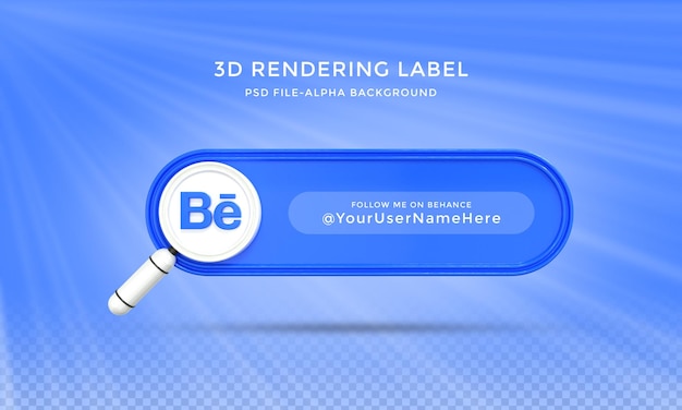 Follow us on Behance social media lower third  3d design render icon badge template