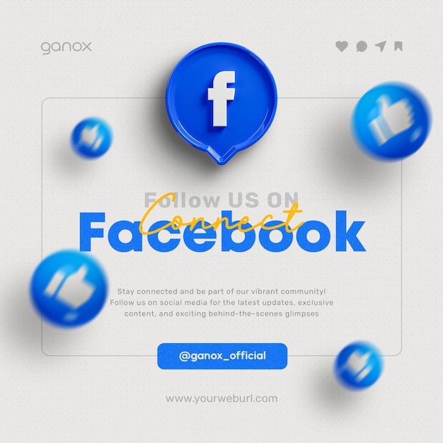 Follow us on facebook social media post 3d render banner