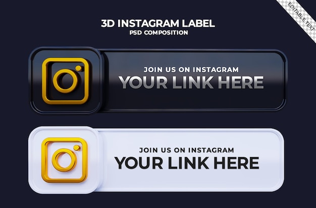 Seguici su instagram social media banner quadrato con logo 3d e casella profilo link