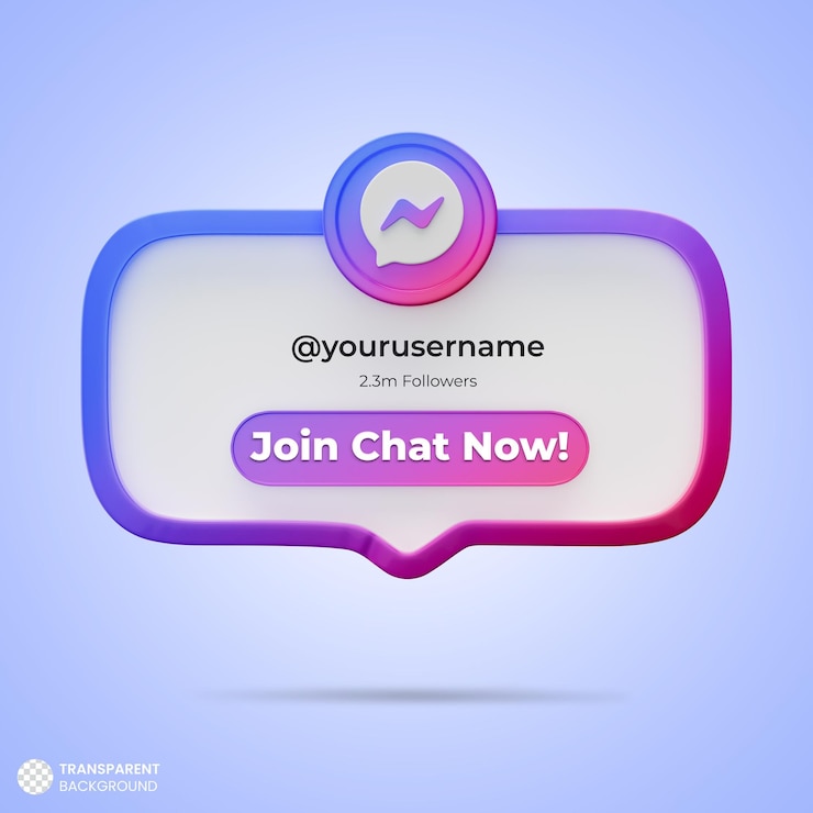 PSD messenger सोशल मीडिया 3d रेंडर बैनर पर हमें फ़ॉलो करें