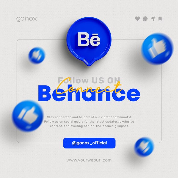 PSD Следуйте за нами в социальных сетях behance пост 3d render баннер