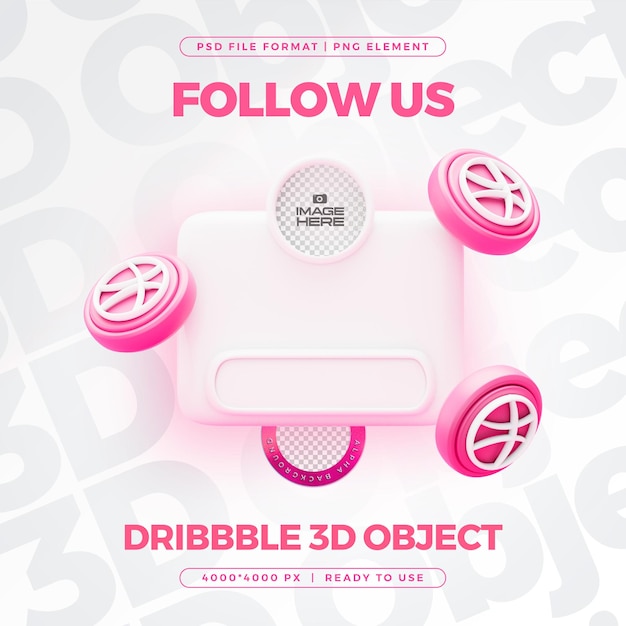 Следуйте за нами в профиле dribbble в социальных сетях 3d-рендер изолирован для композиции