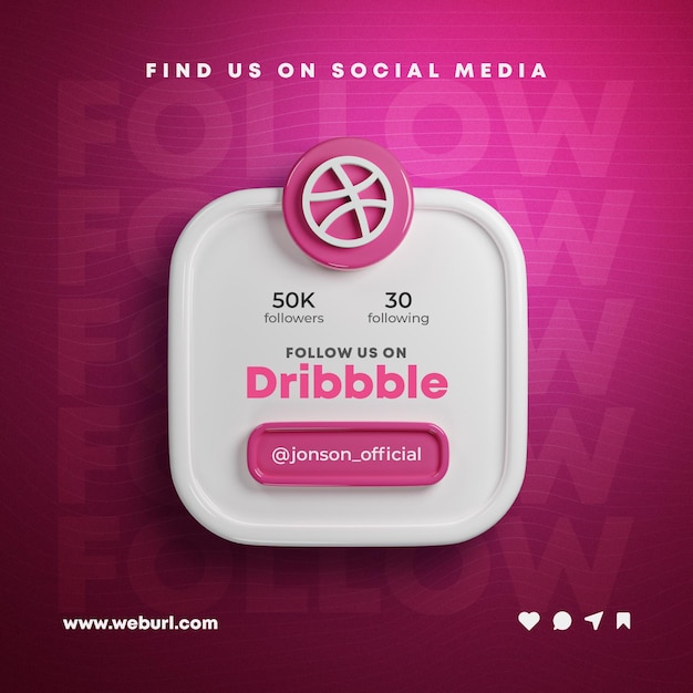 PSD フォローする dribbble ソーシャルメディア 投稿する 3d レンダリング バナー