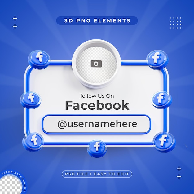 Follow Us On Facebook Profile Social Media 3D Render Isolated for Composition