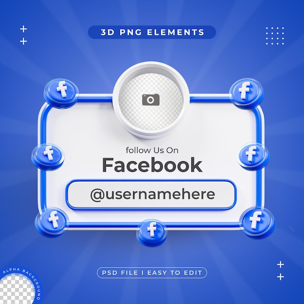 PSD フォローする facebook プロフィール ソーシャルメディア 3d レンダリング コンポジション