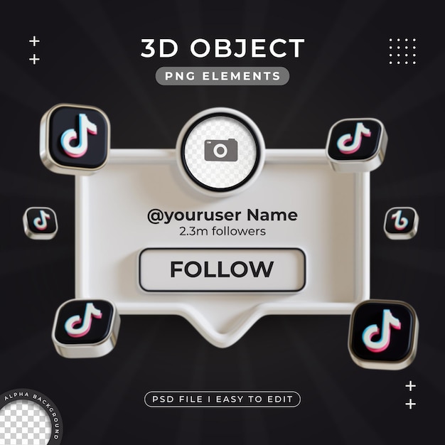 Follow Us On Tiktok Profile Social Media 3D Render Isolated for Composition