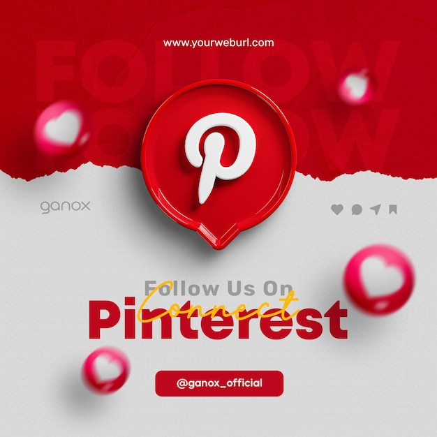 Follow us on pinterest social media post 3d render banner