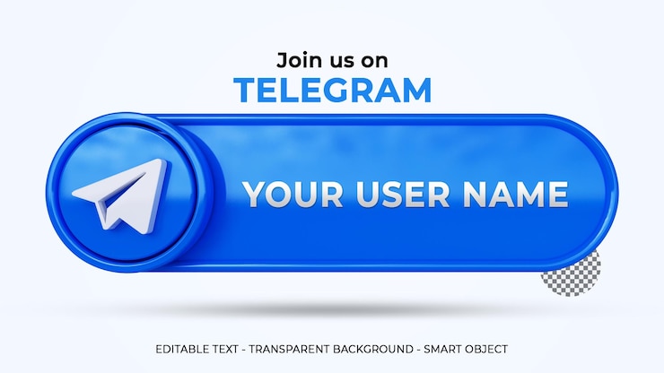 PSD follow us on telegram banner with 3d logo and link profile