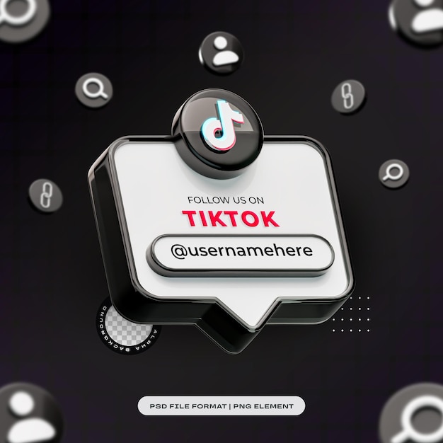 PSD follow us on tiktok profile social media 3d render isolated for composition