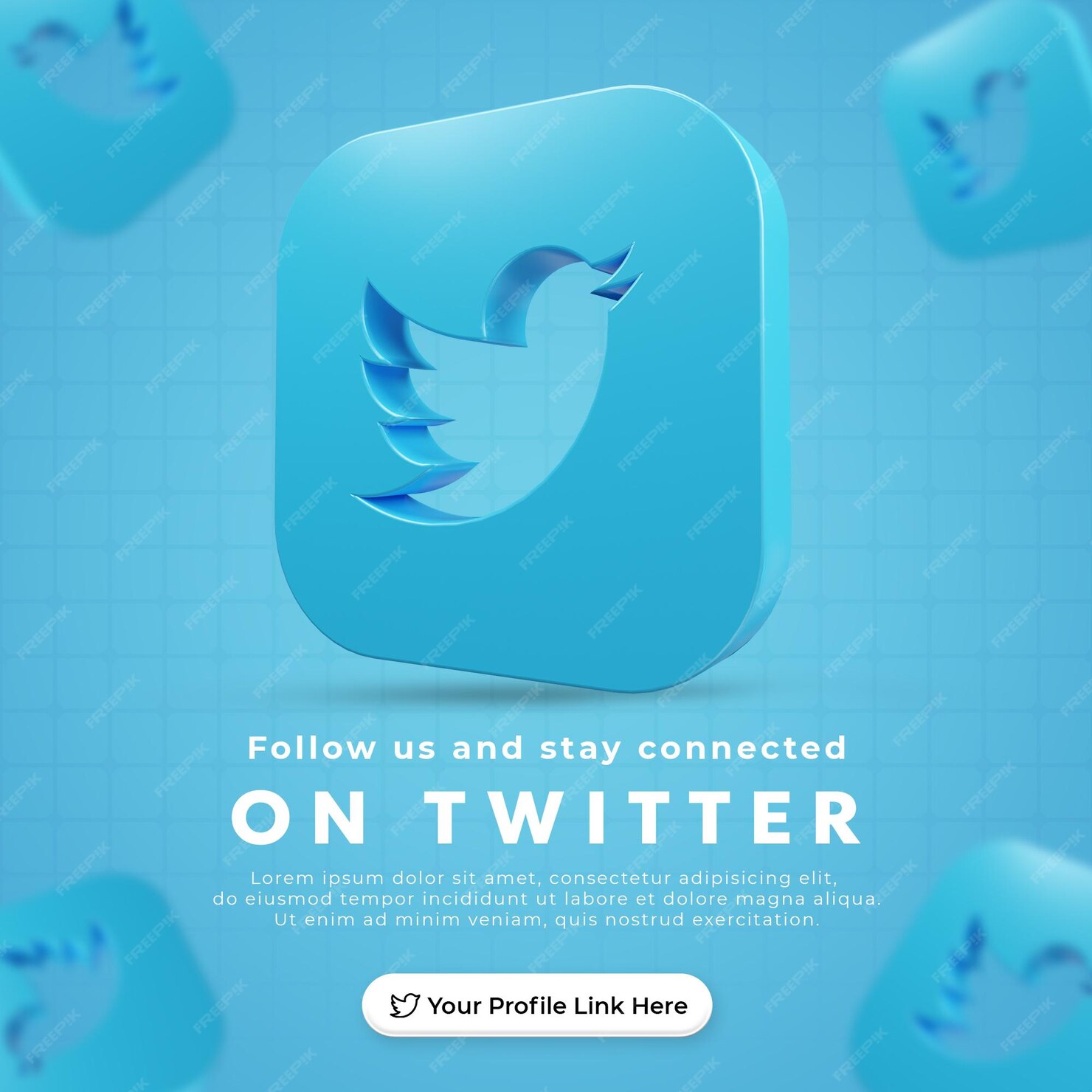 Premium PSD | Follow us on twitter social media square banner with 3d