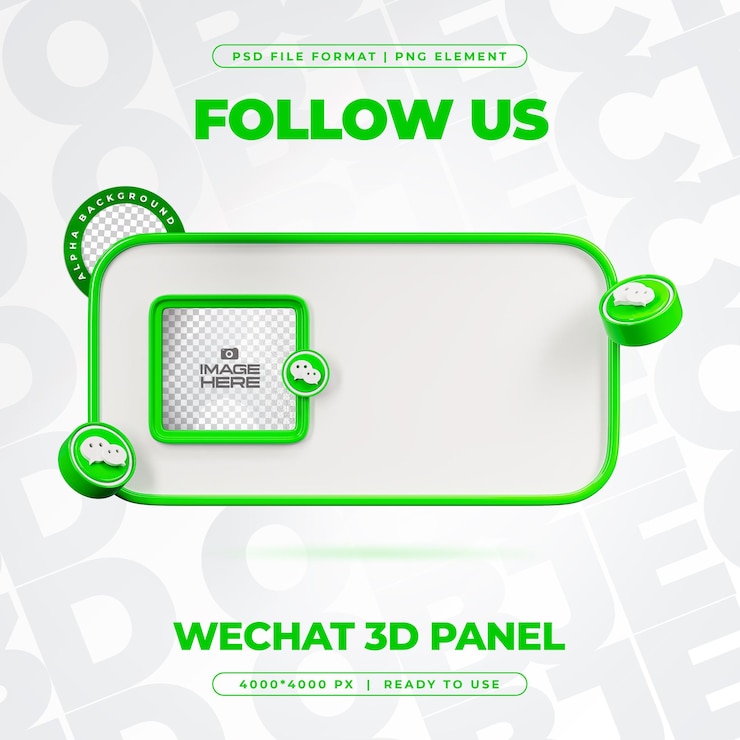 PSD follow us on wechat profile social media 3d render isolated for composition