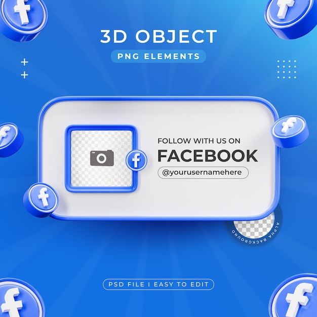 PSD Следуйте за нами в профиле facebook социальные сети 3d-рендер изолирован для композиции
