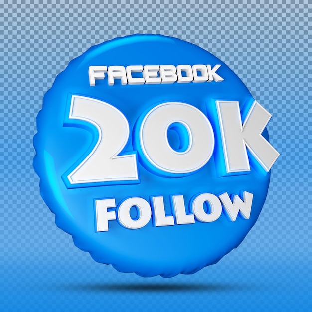 PSD follower of facebook number 3d blue 20k