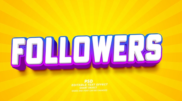 Followers 3d editable photoshop text effect style