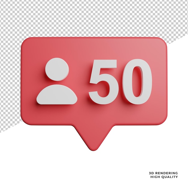 Following Counter Notification front view icon 3d rendering illustration on transparent background