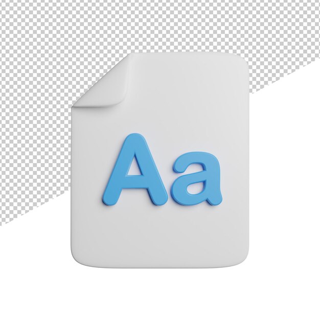 Font file document vista frontale 3d rendering icona illustrazione su sfondo trasparente