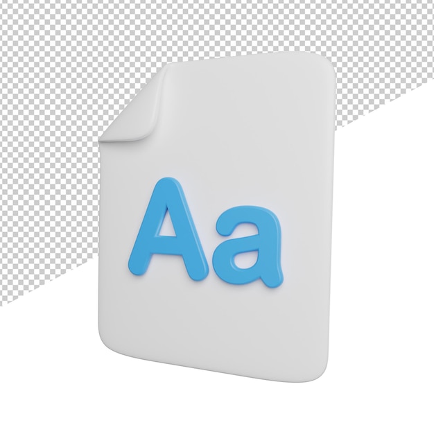 Font file document side view 3d rendering icon illustration on transparent background