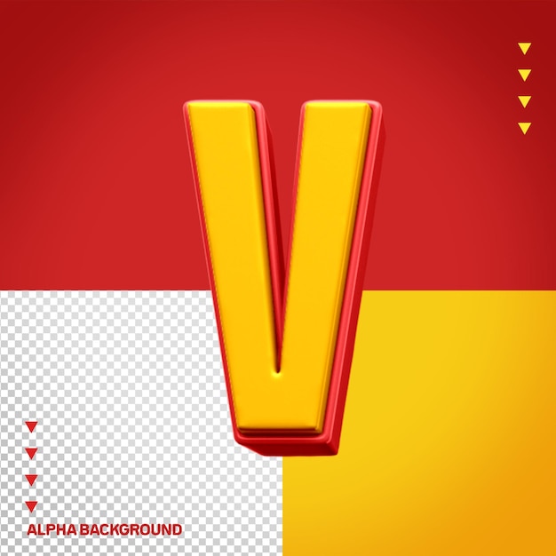 PSD font galeana alphabet 3d letter v yellow with red