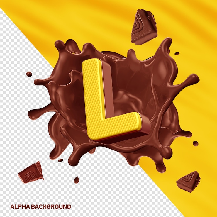 PSD font hore alfabe 3d harf l sarı çikolata