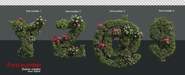 꽃으로 장식된 글꼴과 숫자
