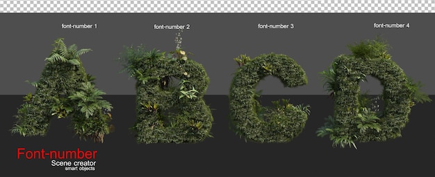 열대 식물로 장식된 글꼴과 숫자