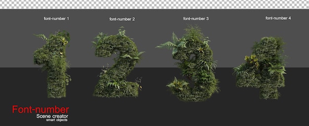 熱帯植物で飾られたフォントと数字