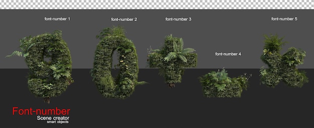 熱帯植物で飾られたフォントと数字