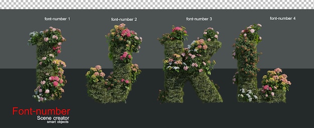 Fonts and numbers decorated with flowers