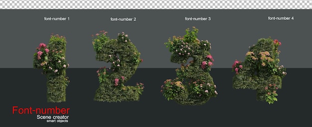 Fonts and numbers decorated with flowers