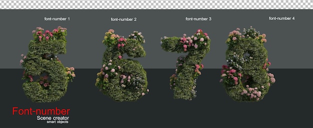 Fonts and numbers decorated with flowers