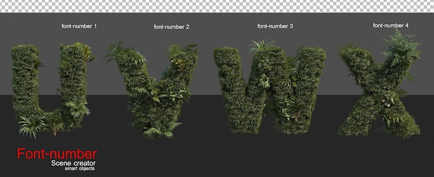 Fonts and numbers decorated with tropical plants