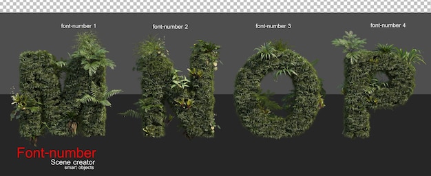 PSD fonts and numbers decorated with tropical plants