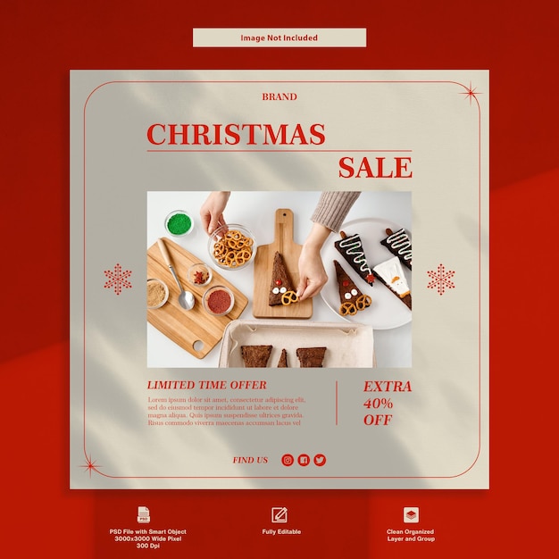 PSD 음식과 케이크 특별 크리스마스 판매 instagram 게시물 소셜 미디어 템플릿