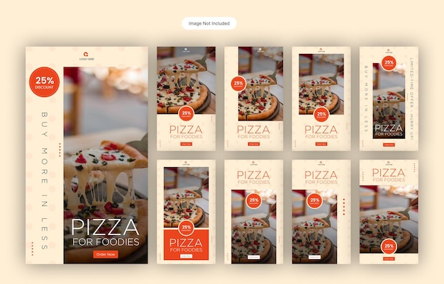 食べ物とおいしいピザ instagram と facebook のストーリー テンプレート