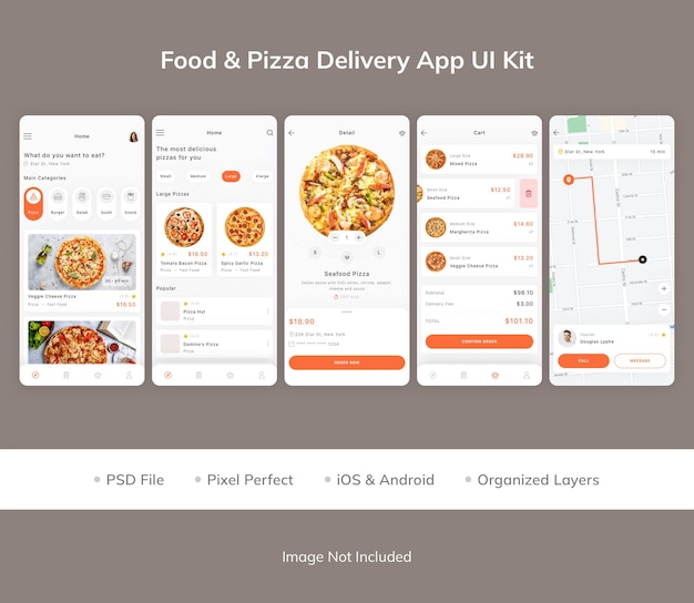 PSD 食品とピザの配達アプリのuiキット