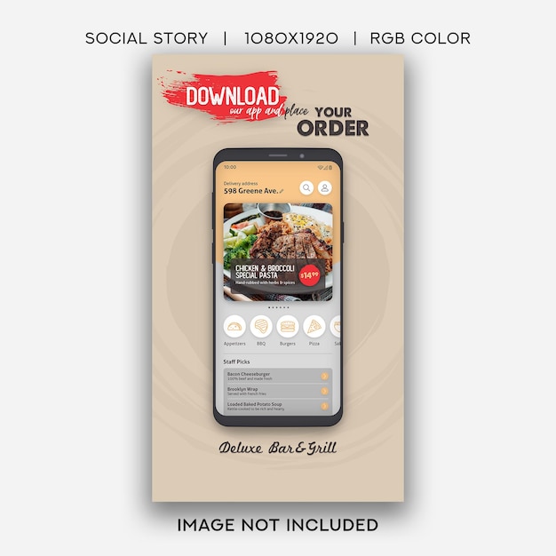 Modello di storia di instagram per l'app di cibo