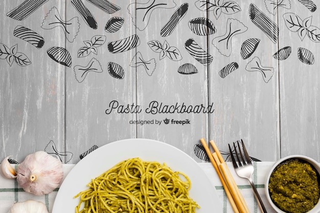 PSD food background with delicious pasta
