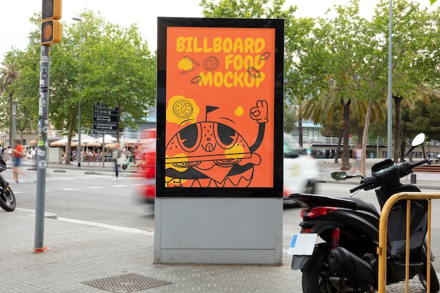 PSD food billboard mockup in the city