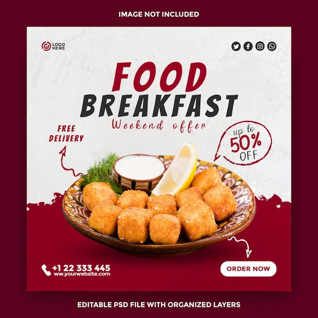 Food breakfast social media square post template sale