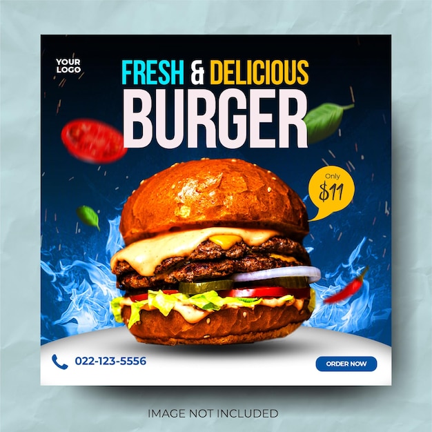 Post di social media banner di promozione delizioso hamburger di cibo