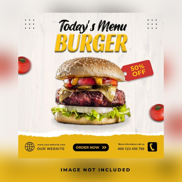 Modello di progettazione di post banner web per social media volantino quadrato promozione vendita hamburger alimentare