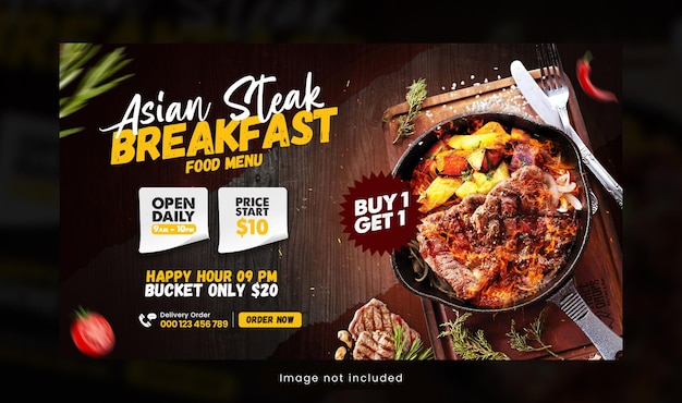 Food business promotion web banner template design fast food restaurant menu social media marketing