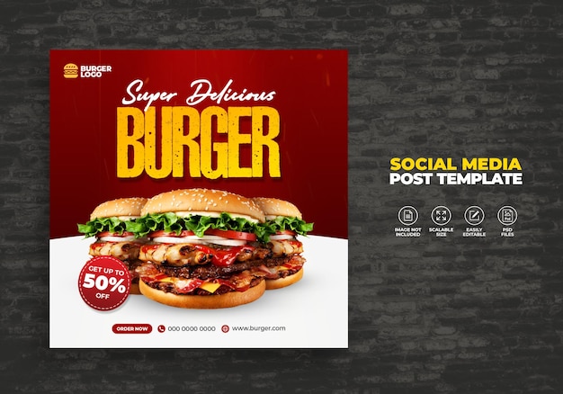 Food cafe en restaurant voor social media speciaal gratis met verse heerlijke burger menu promo psd