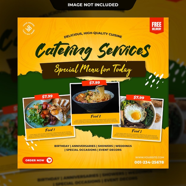 Menu di catering alimentare e modello di banner post instagram ristorante