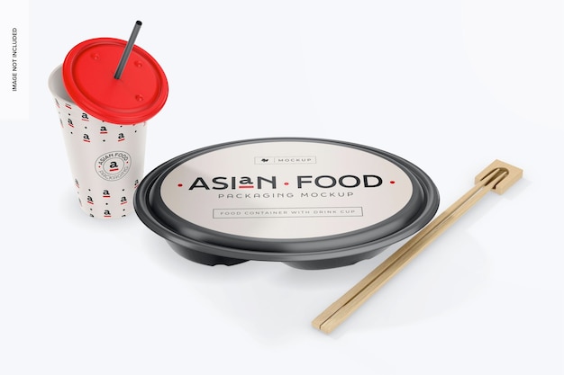food container with drink cup mockup perspective